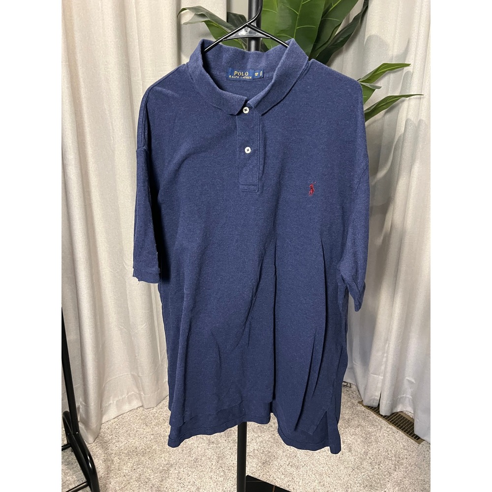 Polo Ralph Lauren Mens 3XB Big Navy Blue Heather Short Sleeve Pique Polo Shirt